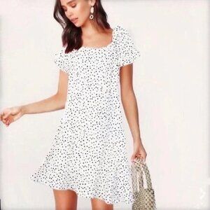 NWT Loft polka dot linen blend tie back dress